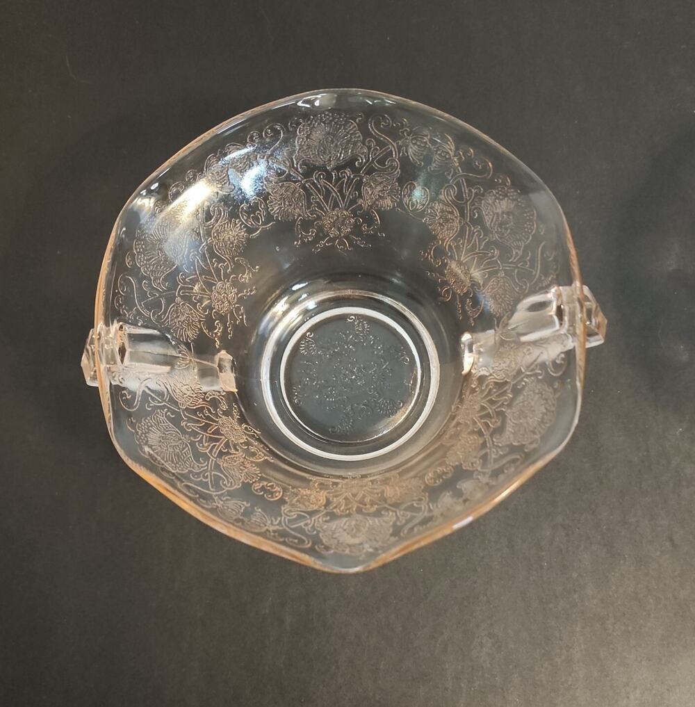 Vtg Hazel Atlas Florentine 2 Pink Depression Glass Ruffled Edge Cream Soup Bowl